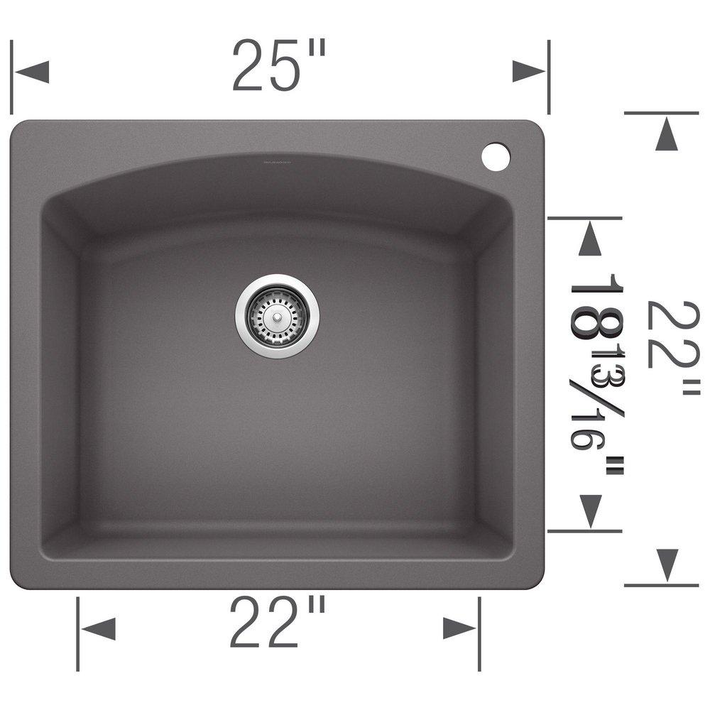 BLANCO Cinder 25 x 22 in. 1 Hole Composite Single Bowl Dual Mount Kitchen Sink 