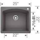 BLANCO Cinder 25 x 22 in. 1 Hole Composite Single Bowl Dual Mount Kitchen Sink 
