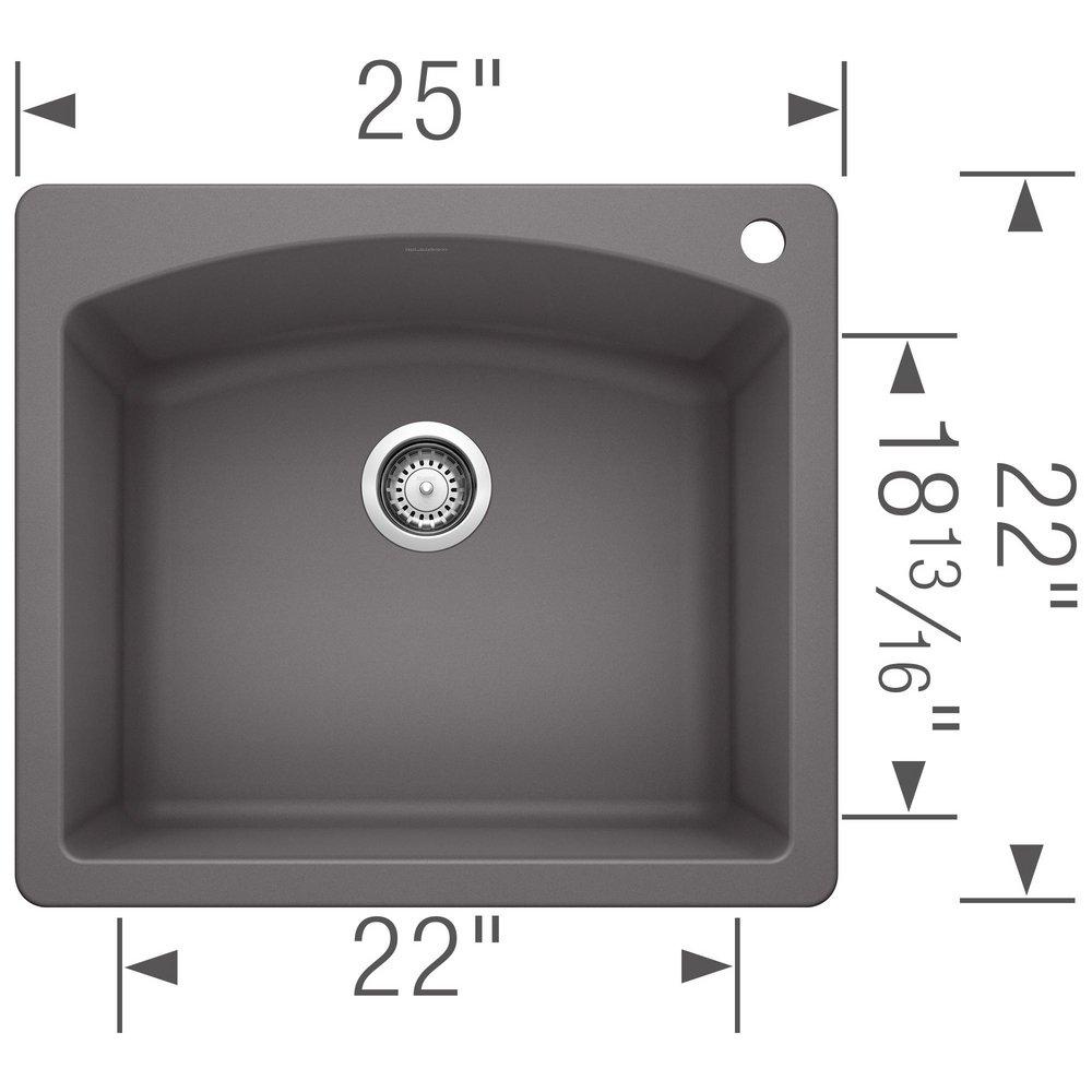 BLANCO Cinder 25 x 22 in. 1 Hole Composite Single Bowl Dual Mount Kitchen Sink 