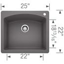 BLANCO Cinder 25 x 22 in. 1 Hole Composite Single Bowl Dual Mount Kitchen Sink 