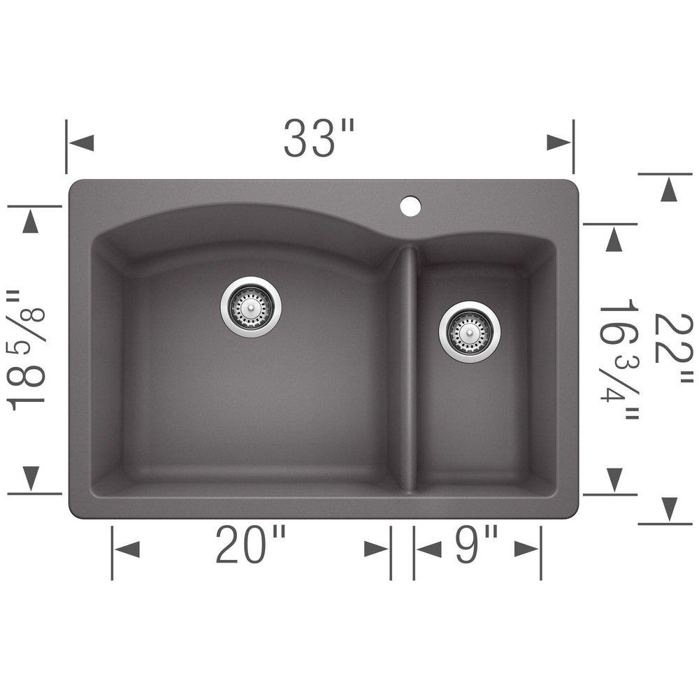 BLANCO Cinder 33 x 22 in. 1 Hole Composite Double Bowl Dual Mount Kitchen Sink 