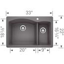BLANCO Cinder 33 x 22 in. 1 Hole Composite Double Bowl Dual Mount Kitchen Sink 