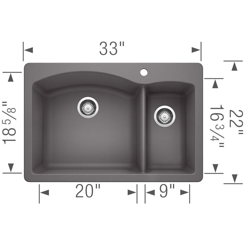 BLANCO Cinder 33 x 22 in. 1 Hole Composite Double Bowl Dual Mount Kitchen Sink 
