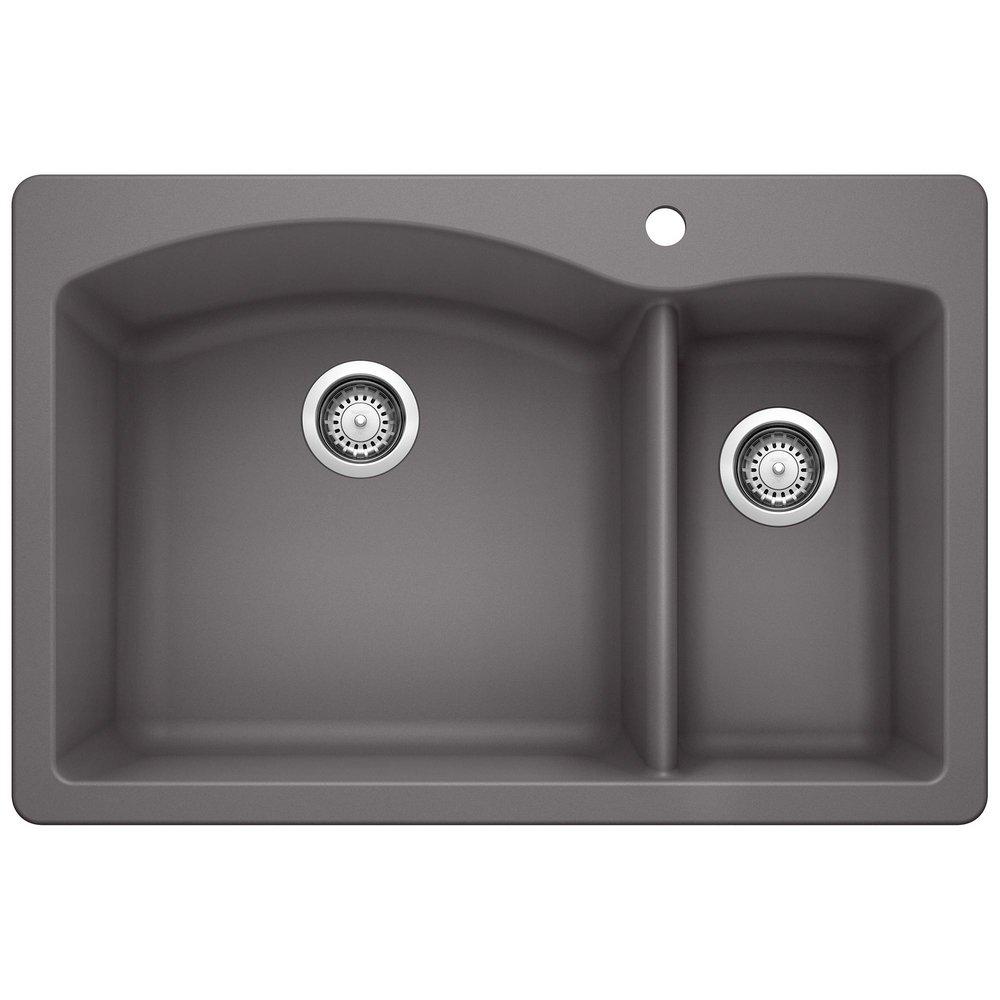 BLANCO Cinder 33 x 22 in. 1 Hole Composite Double Bowl Dual Mount Kitchen Sink 