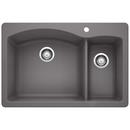 33 x 22 in. 1 Hole Composite Double Bowl Dual Mount Kitchen Sink in Cinder
