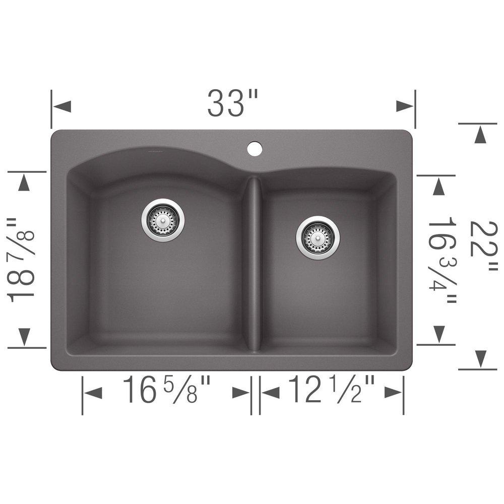 BLANCO Cinder 33 x 22 in. 1 Hole Composite Double Bowl Dual Mount Kitchen Sink 