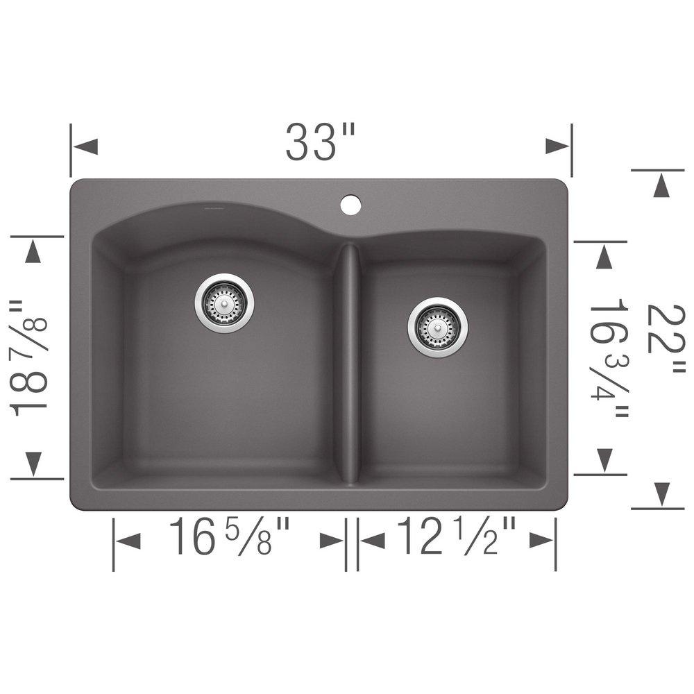 BLANCO Cinder 33 x 22 in. 1 Hole Composite Double Bowl Dual Mount Kitchen Sink 
