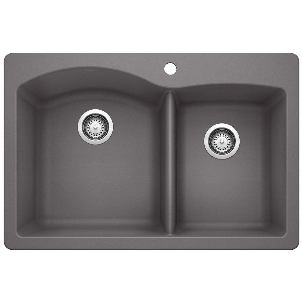 BLANCO Cinder 33 x 22 in. 1 Hole Composite Double Bowl Dual Mount Kitchen Sink 