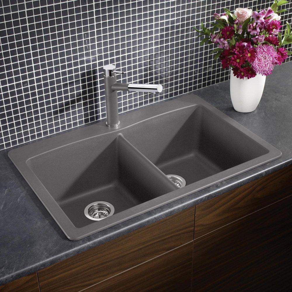BLANCO Cinder 33 x 22 in. 1 Hole Composite Double Bowl Dual Mount Kitchen Sink 