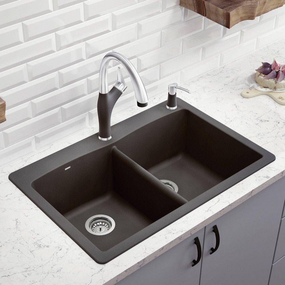 BLANCO Cinder 33 x 22 in. 1 Hole Composite Double Bowl Dual Mount Kitchen Sink 