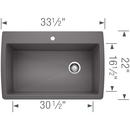 BLANCO Cinder 33-1/2 x 22 in. 1 Hole Composite Single Bowl Dual Mount Kitchen Sink 