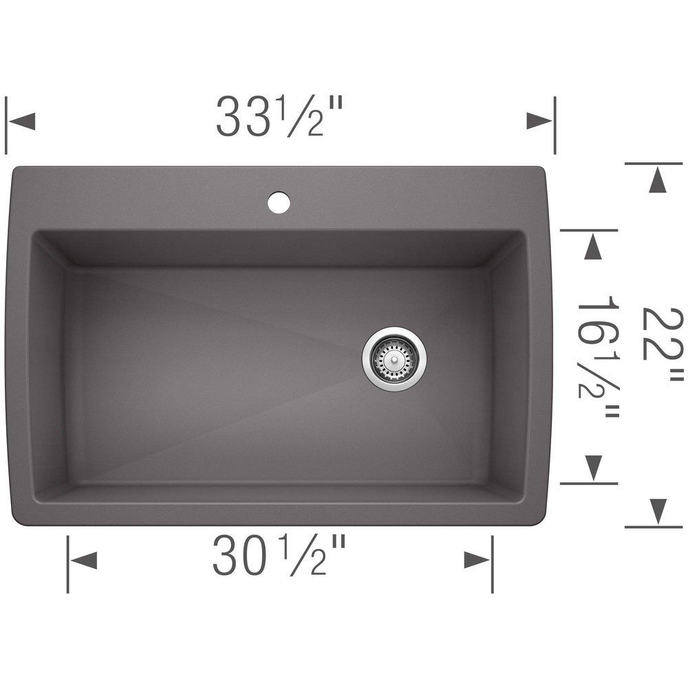 BLANCO Cinder 33-1/2 x 22 in. 1 Hole Composite Single Bowl Dual Mount Kitchen Sink 