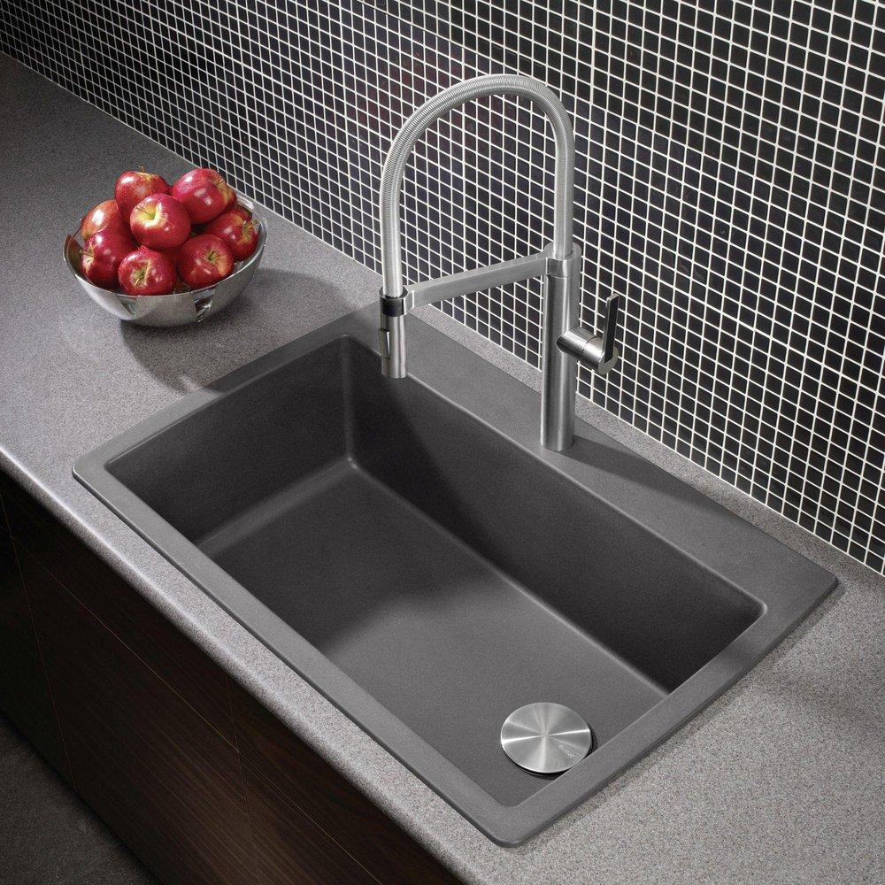 BLANCO Cinder 33-1/2 x 22 in. 1 Hole Composite Single Bowl Dual Mount Kitchen Sink 