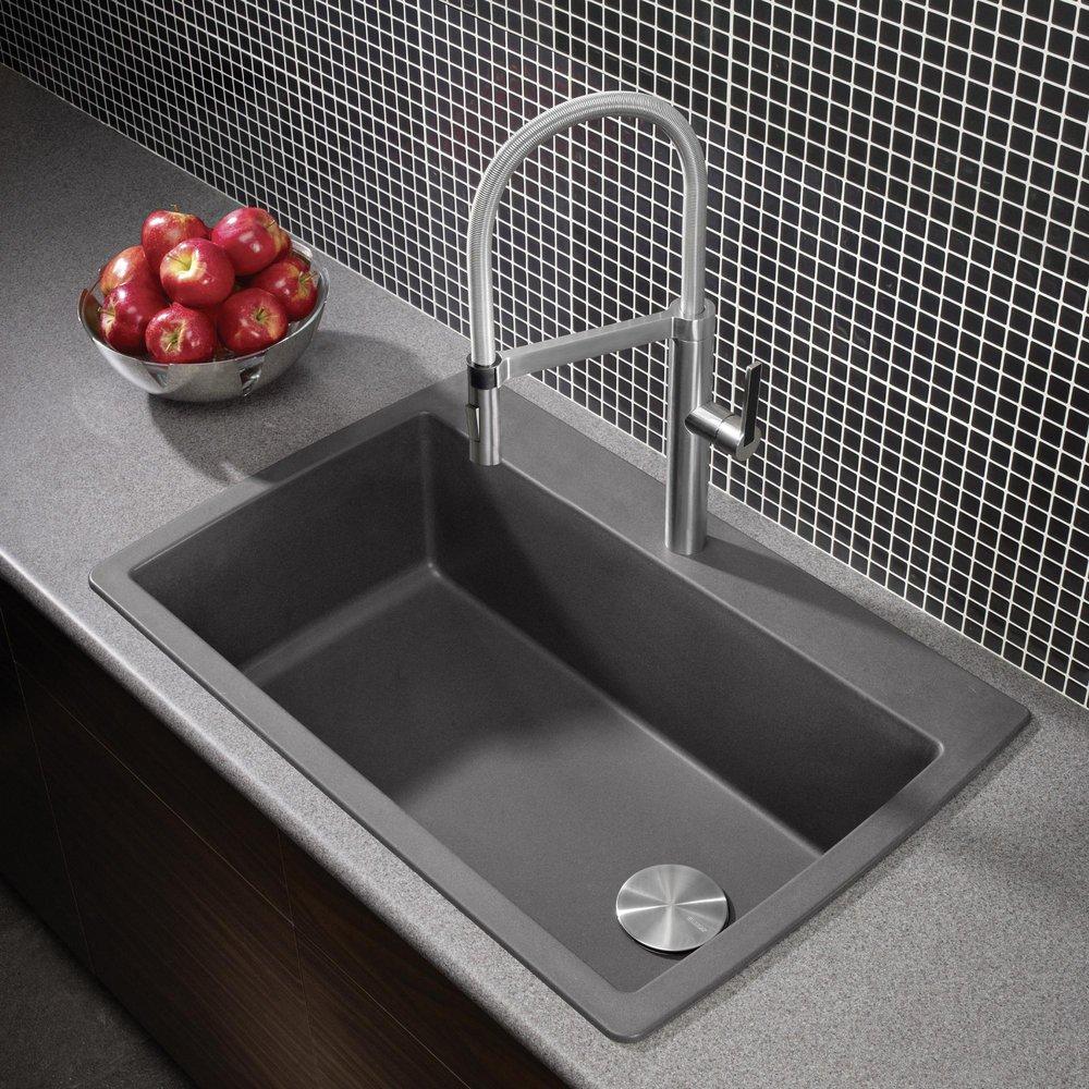 BLANCO Cinder 33-1/2 x 22 in. 1 Hole Composite Single Bowl Dual Mount Kitchen Sink 