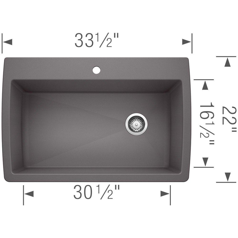 BLANCO Cinder 33-1/2 x 22 in. 1 Hole Composite Single Bowl Dual Mount Kitchen Sink 