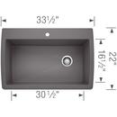 BLANCO Cinder 33-1/2 x 22 in. 1 Hole Composite Single Bowl Dual Mount Kitchen Sink 