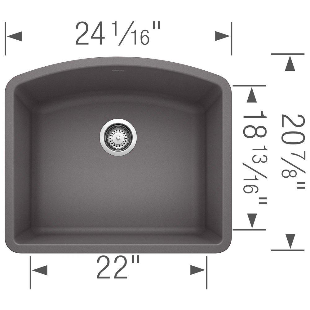BLANCO Cinder 24 x 20-13/16 in. No Hole Composite Single Bowl Undermount Kitchen Sink 