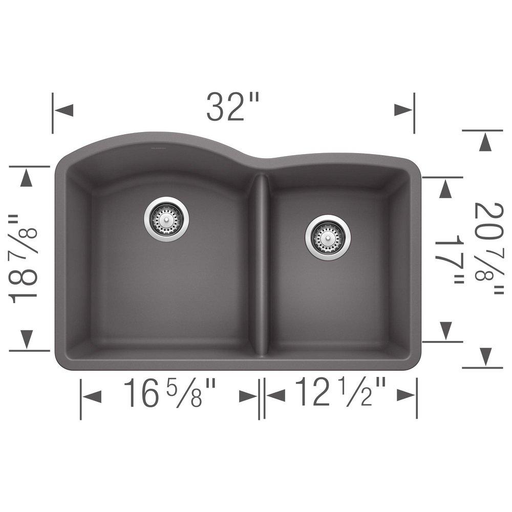 BLANCO Cinder 32 x 20-27/32 in. No Hole Composite Double Bowl Undermount Kitchen Sink 