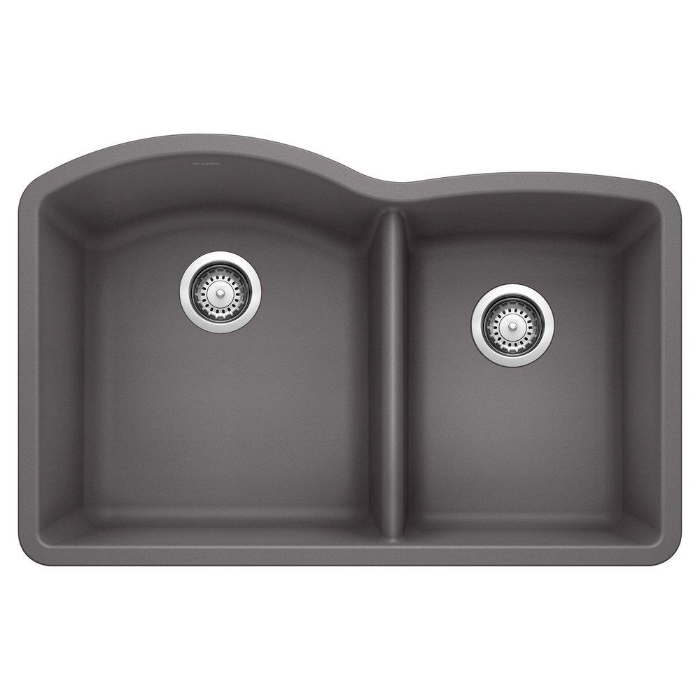 BLANCO Cinder 32 x 20-27/32 in. No Hole Composite Double Bowl Undermount Kitchen Sink 