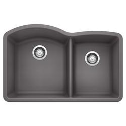 32 in. Undermount Silgranit Double Bowl Kitchen Sink in Cinder