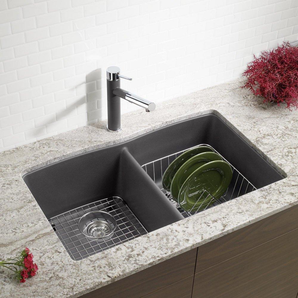 BLANCO Cinder 32 x 19-1/4 in. No Hole Composite Double Bowl Undermount Kitchen Sink 