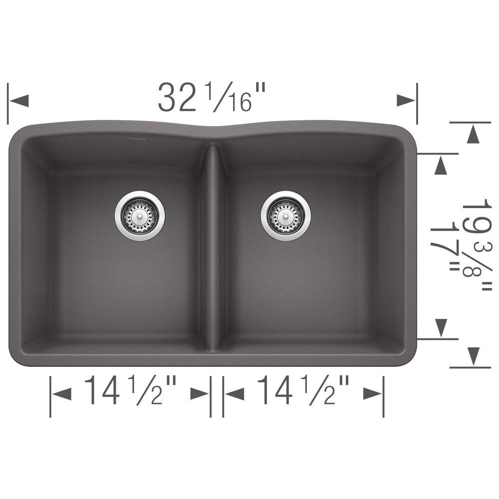 BLANCO Cinder 32 x 19-1/4 in. No Hole Composite Double Bowl Undermount Kitchen Sink 