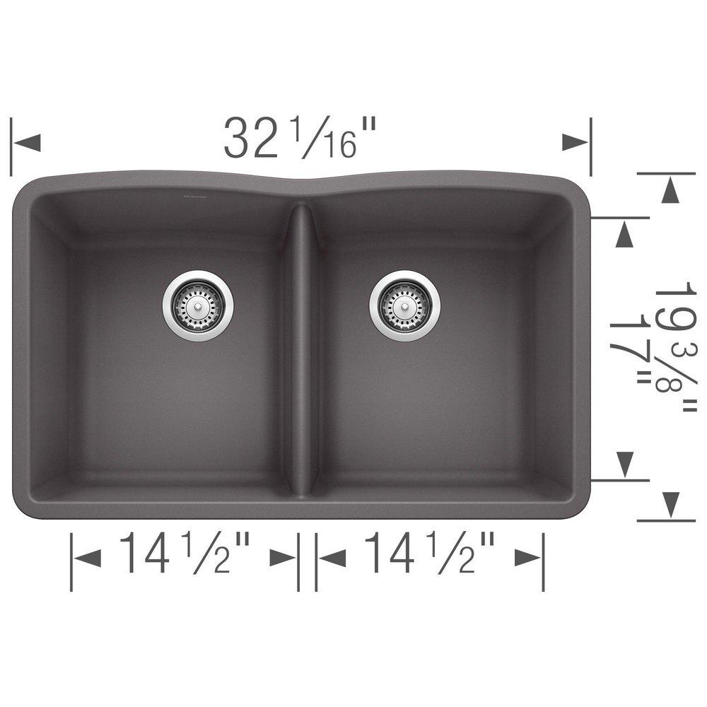 BLANCO Cinder 32 x 19-1/4 in. No Hole Composite Double Bowl Undermount Kitchen Sink 
