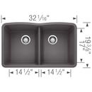 BLANCO Cinder 32 x 19-1/4 in. No Hole Composite Double Bowl Undermount Kitchen Sink 