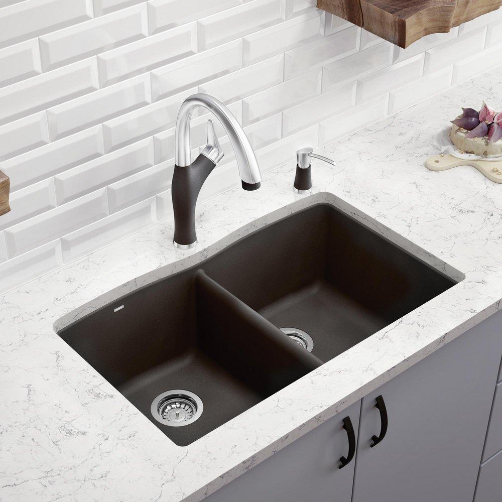 BLANCO Cinder 32 x 19-1/4 in. No Hole Composite Double Bowl Undermount Kitchen Sink 