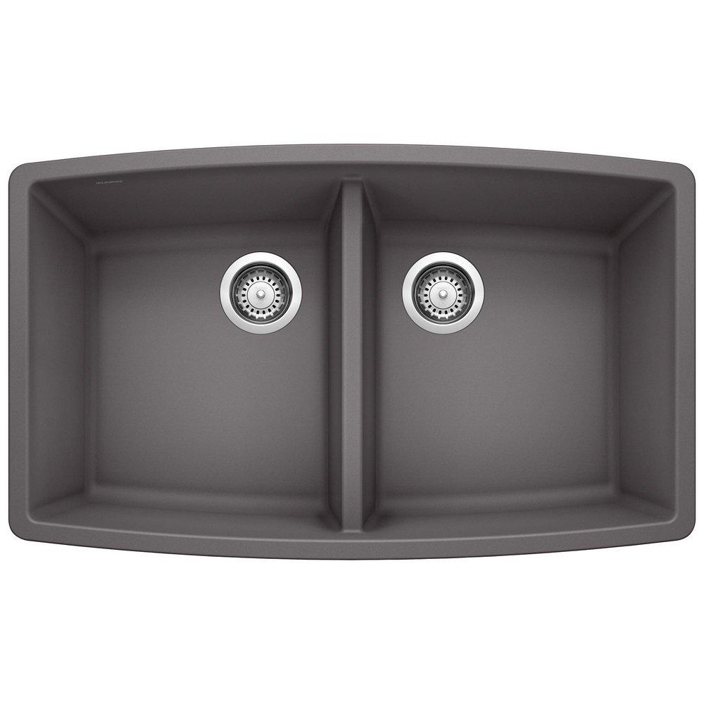BLANCO Cinder 33 x 20 in. No Hole Composite Double Bowl Undermount Kitchen Sink 