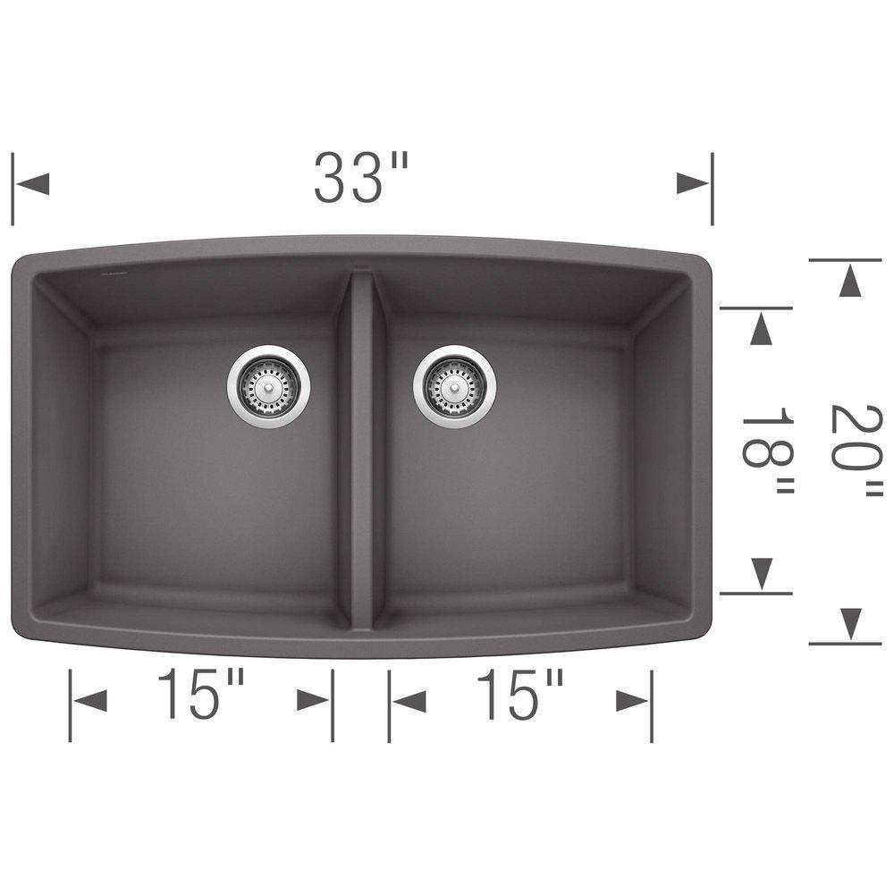BLANCO Cinder 33 x 20 in. No Hole Composite Double Bowl Undermount Kitchen Sink 