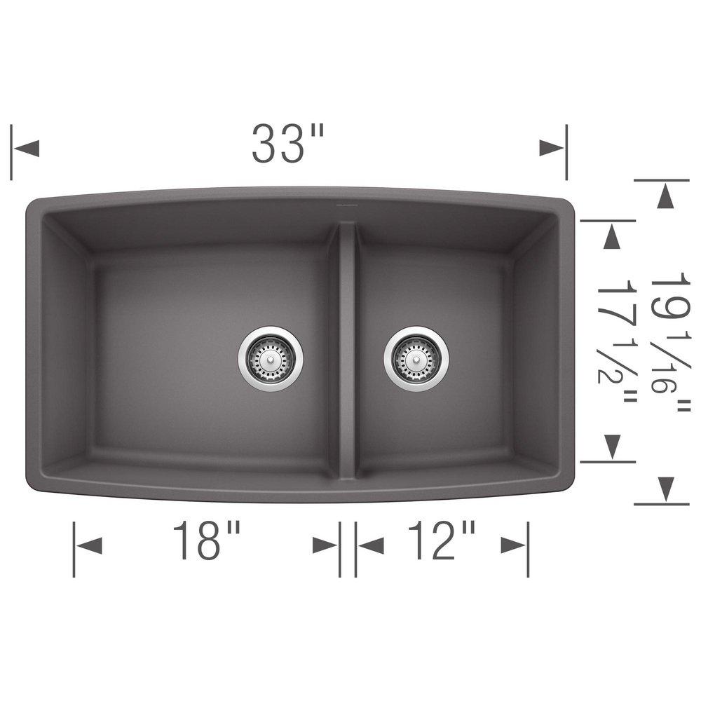 BLANCO Cinder 33 x 19 in. No Hole Composite Double Bowl Undermount Kitchen Sink 