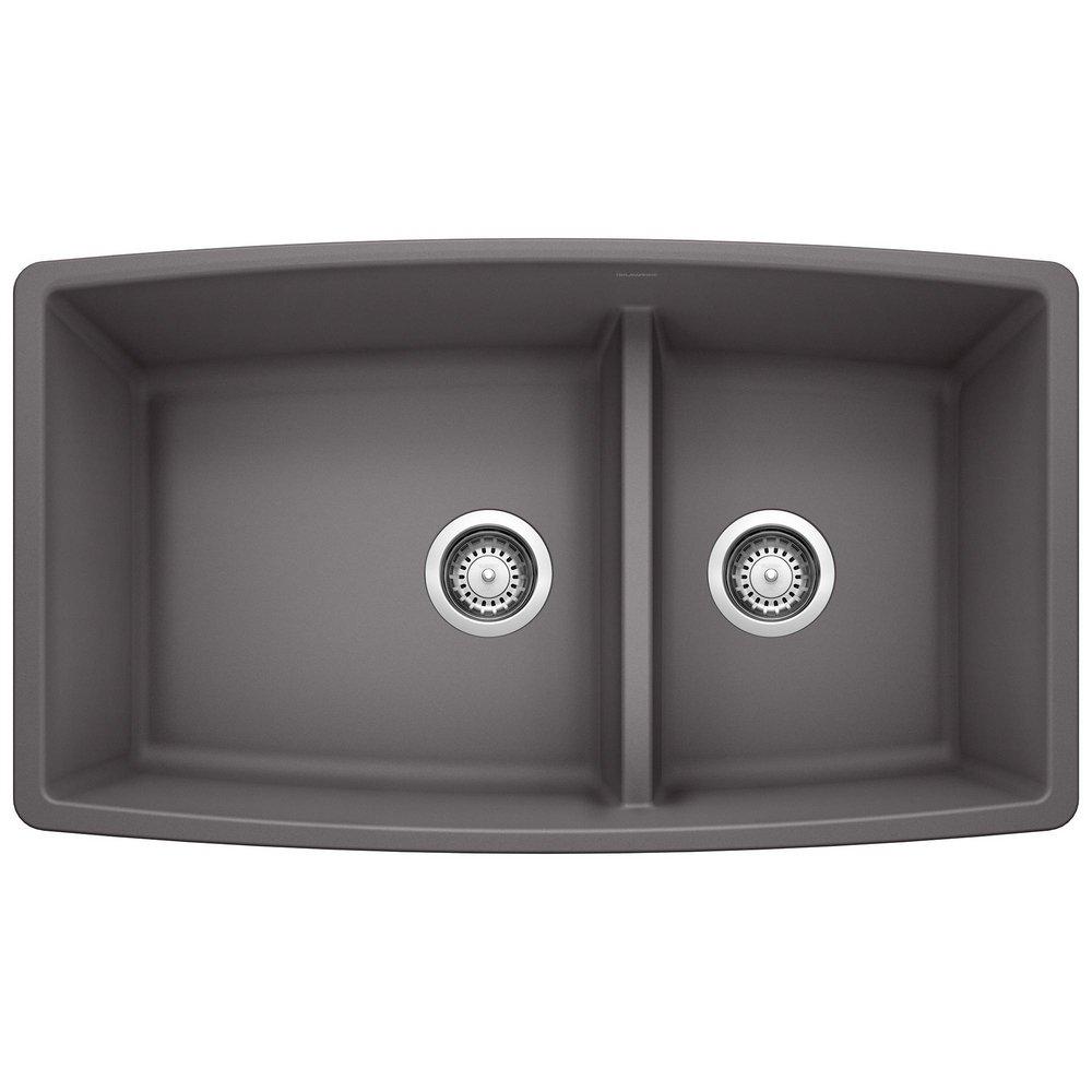 BLANCO Cinder 33 x 19 in. No Hole Composite Double Bowl Undermount Kitchen Sink 
