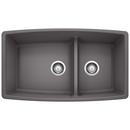 33 in. Undermount Silgranit Double Bowl Kitchen Sink in Cinder