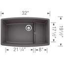 BLANCO Cinder 32 x 19-1/2 in. No Hole Composite Double Bowl Undermount Kitchen Sink 