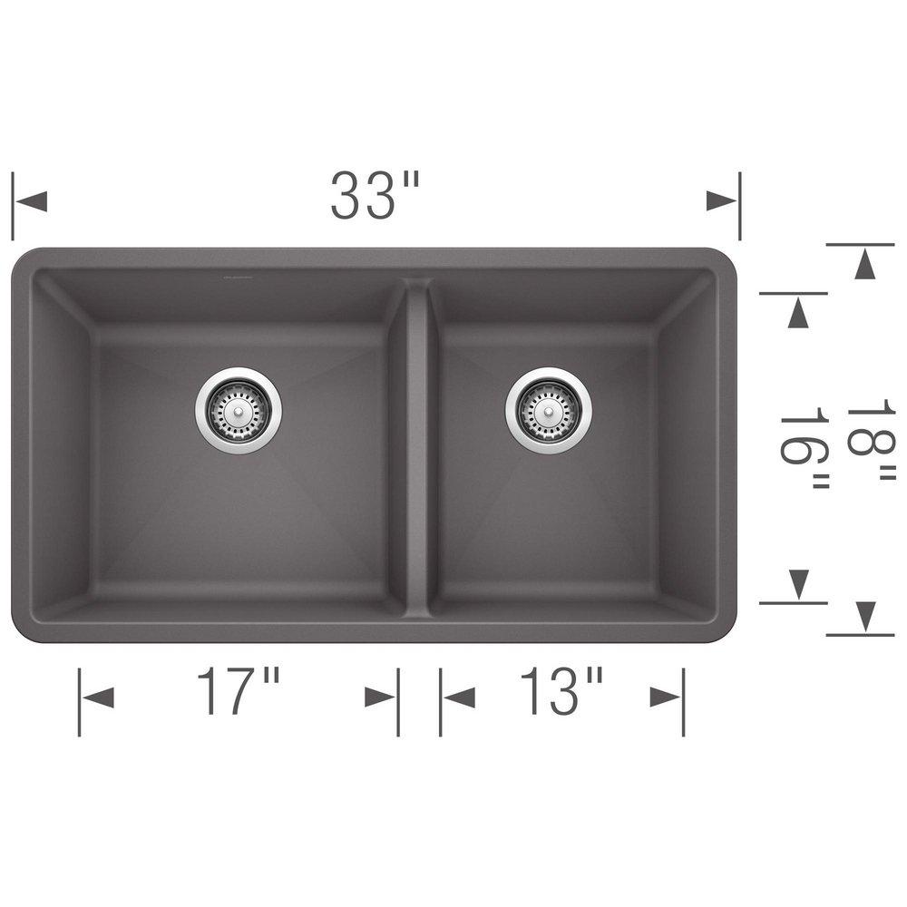 BLANCO Cinder 33 x 18 in. No Hole Composite Double Bowl Undermount Kitchen Sink 