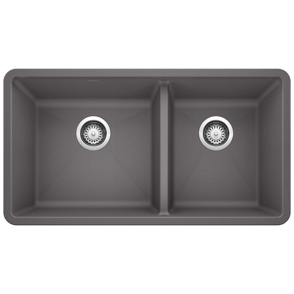 BLANCO Cinder 33 x 18 in. No Hole Composite Double Bowl Undermount Kitchen Sink 