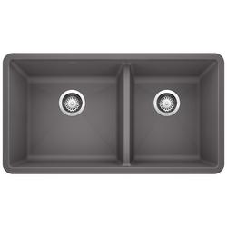 33 in. Undermount Silgranit Double Bowl Kitchen Sink in Cinder