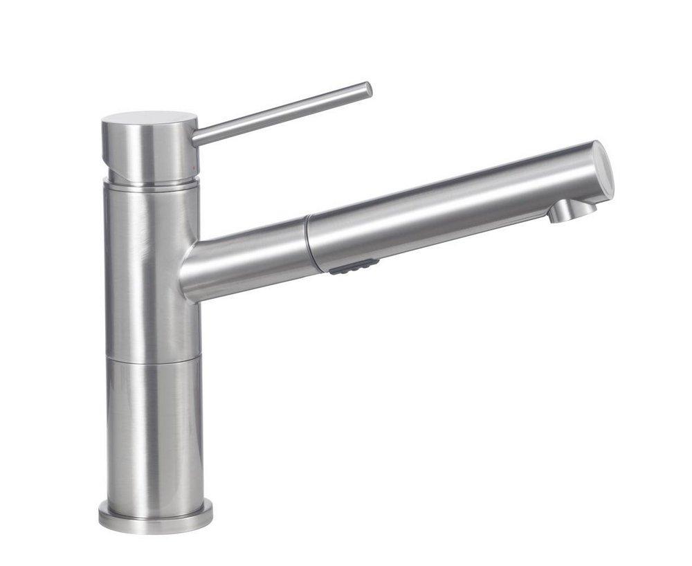 BLANCO Satin Nickel 1-Hole Compact Pull-Out Kitchen Faucet with Single Lever Handle and Dual Spray 