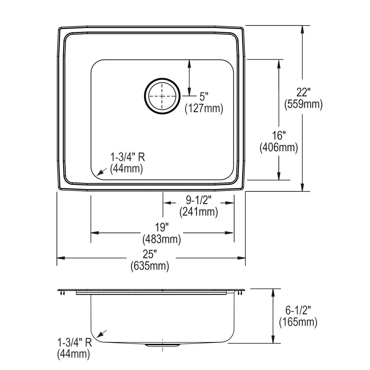 Elkay Brushed Satin 25 x 22 in. Stainless Steel Single Bowl Drop-in Kitchen Sink in Brushed Satin 