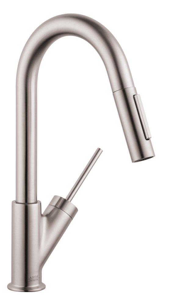 AXOR Steel Optic Single Handle Pull Down Kitchen Faucet 