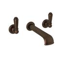 Wall Mount Bathroom Sink Faucet with Double Metal Lever Handle in English Bronze
