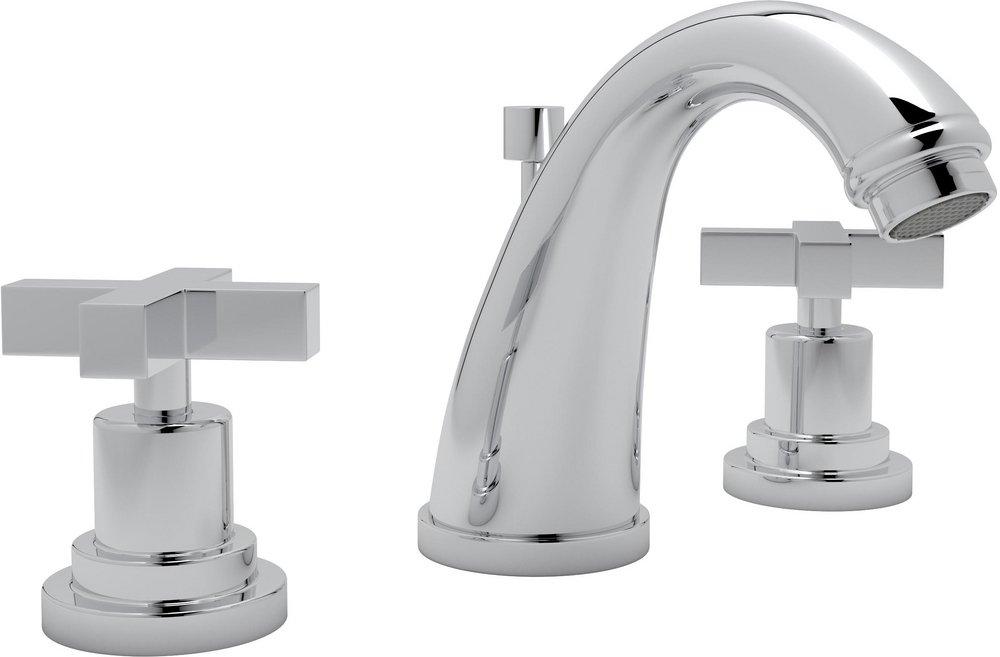ROHL&reg; Polished Chrome Deckmount Widespread Bathroom Sink Faucet with Double Metal Cross Handle 