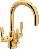 Deckmount Bathroom Sink Faucet with Triple Metal Lever Handle in Inca Brass