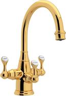 Deckmount Bathroom Sink Faucet with Triple Metal Lever Handle in Inca Brass