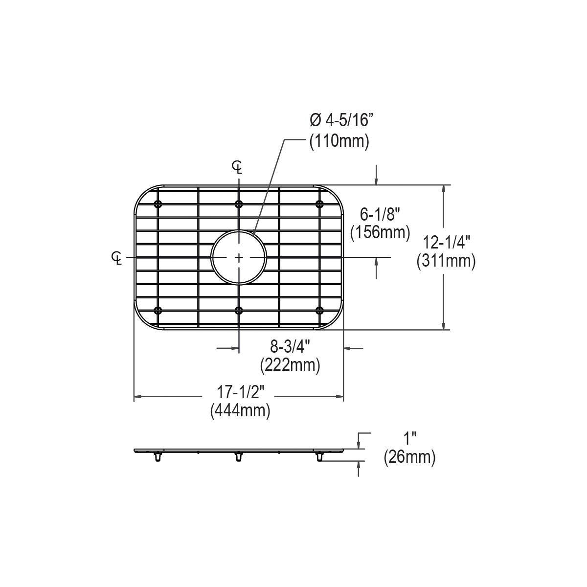 Dayton Polished Stainless Steel Rectangular Bottom Sink Grid in Polished Stainless Steel 