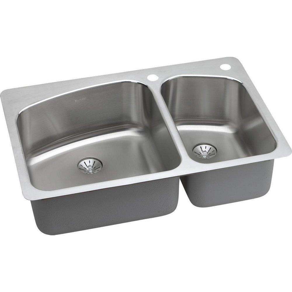 Elkay Lustertone 33 x 22 in. 3 Hole Stainless Steel Double Bowl Dual Mount Kitchen Sink 
