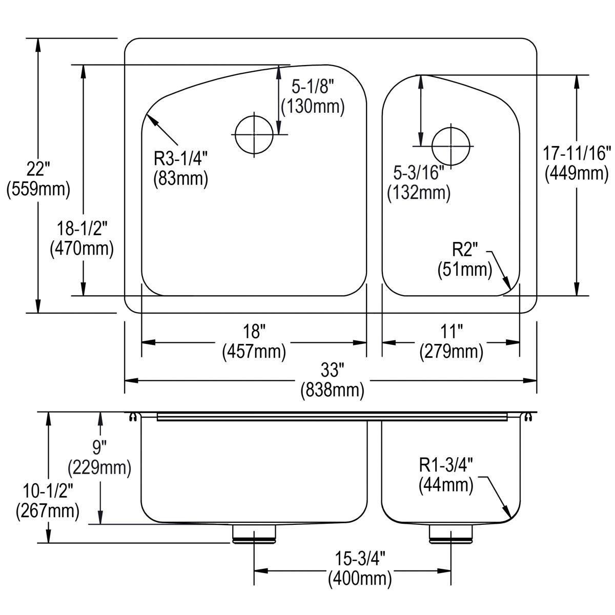 Elkay Lustertone 33 x 22 in. 3 Hole Stainless Steel Double Bowl Dual Mount Kitchen Sink 