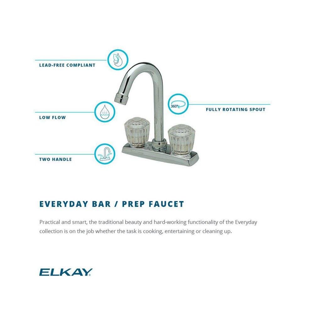Elkay Polished Chrome Double Knob Handle Clear Crystalac Bar Faucet 
