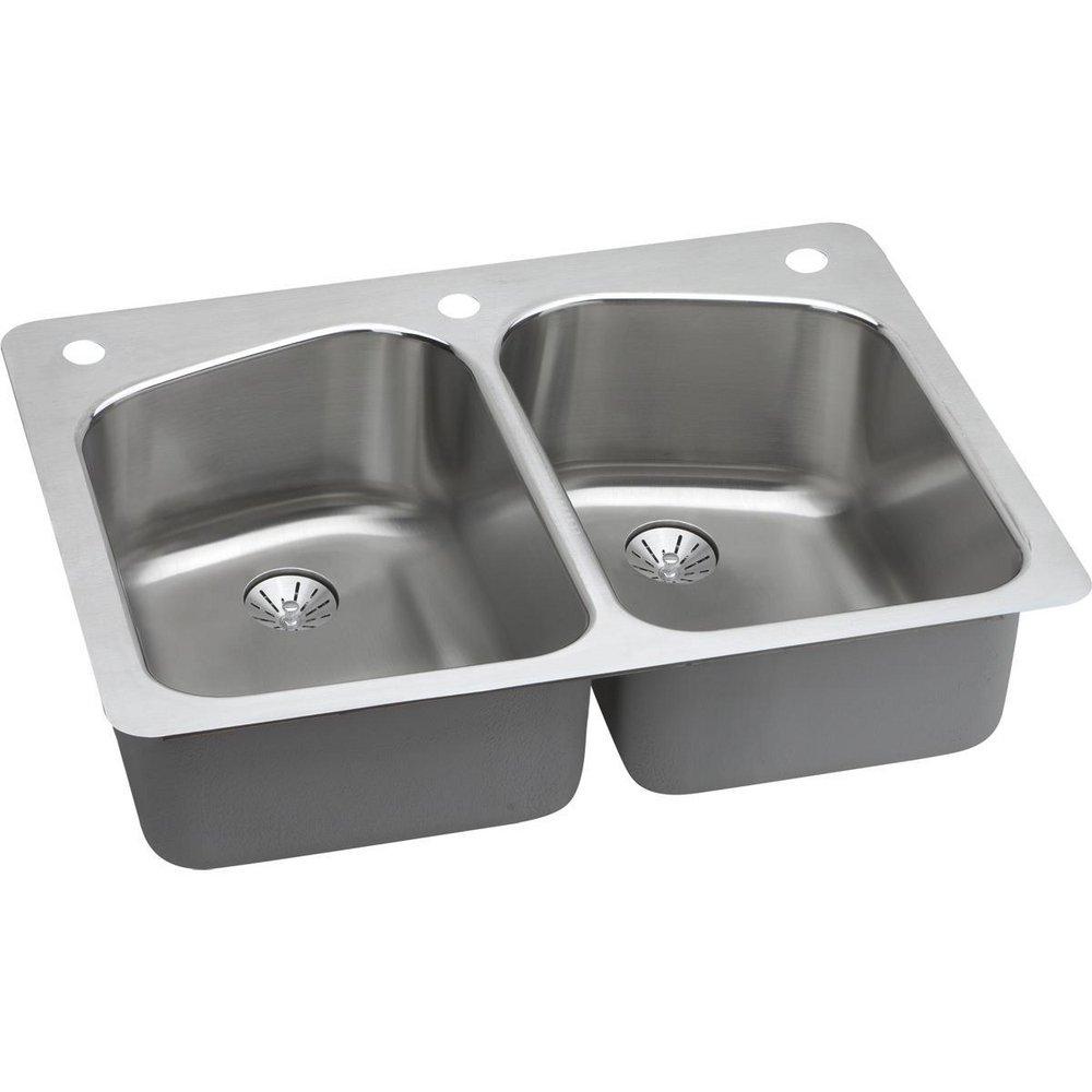 Elkay Lustertone 2-Hole Double Bowl Self-rimming or Drop-in Stainless Steel Dual Mount Kitchen Sink 